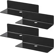 4 Pcs Acrylic Floating Shelves, Small Shelf for Wall No Nails Self Adhesive Shelves Bedroom Display Floating Shelves for Photo, Alarm Clock, Plant - Black Shelves