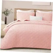 Quilts King Size Bedding Set with Stitched Grid King (104"x96") Blush Pink
