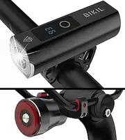 BIKIL Aluminium Front and Rear Bike Light and Intelligent Rear Light Brackets 5000 mAh USB C Rechargeable Bicycle Light with Battery Level Display Bicycle Lamp Powerful LED Mountain Bike Headlight