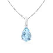 ANGARA Pear-Shaped Aquamarine Solitaire Pendant Necklace in 14K White Gold