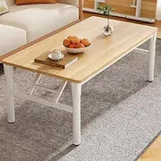 Modern Coffee Table with Wood Top, Foldable Metal Legs, Living Room Furniture A189 (Wood, 80X40X42CM)
