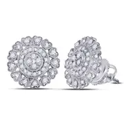 14k White Gold Round Diamond Heart Circle Earrings 1/4 Cttw