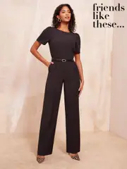 Friends Like These Black Boat Neck Tailored Jumpsuit With Belt Detail (AD8126) | $150