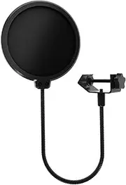 ANCLLO Mic Pop Filter, Microphone Mask Shield, Mic Pop Shield, Mic Dual Layered Sound Shield Wind Pop Screen With A Flexible 360° Gooseneck Clip Stabilizing Arm For Microphones