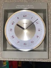Metropolitan Collection - Brushed Steel Retro Wall Clock - 12" Diameter - Sharp!