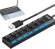 USB C Hub - Multiport Data Transfer,Compact Anti-Slip USB Hub with Independent Button for Remote Work Game Setup Studio Travel Classroom Co-Working Space Photography Video