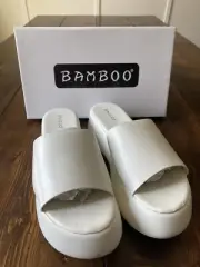 Bamboo White Platform Wedge Slide Sandal Size 8.50 Style: Agave-03