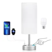 White Bedside Touch Table Lamps for Bedroom Nightstand with USB-C USB-A Charg...