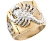 10k or 14k Two Tone Solid Gold White CZ Scorpion Scorpio Zodiac Mens Ring
