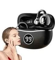 Open Ear Earbuds, Wireless ClipOn Headphones, Secure Fit, Sweatproof Design, Running, Gym, Fitness Workouts, Comfortable Sport Earbuds, Creamy White, Black