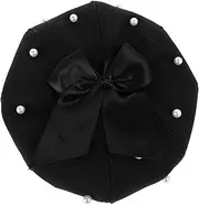 [FOMIYES] Elegant Women's Beret Bowknot Soft Artificial Wool Octagonal Vintage Cap French Party Hat Artist Hat Black