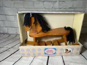 New In Box Doll Size Wooden Rocking Horse with Yarn Mane & Tail