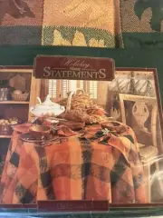 70” Round Holiday Home Decor Table Cloth Fall Leaves Checkered Multi Colored