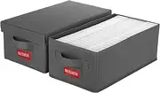 DVD Storage Box - Perfect DVD Case Storage Solution, Stackable DVD Organizer with Lid, 2Pack DVD Holder 15.75 x 8.1 x 6.1 inches - Holds 50 DVDs - Grey, USNWDVD2S2