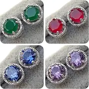 [MIKUDREAM] 18K White Gold Plated, 4 Pairs Stud Earrings Set, Rainbow mystic Topaz Earrings, Hypoallergenic Cubic Zirconia Earrings, stud earrings for women Men, earrings studs, Jewelry for Gifts