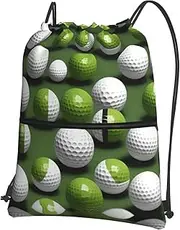 EdWal Golf Ball Print Drawstring Backpack Gym Bags Sports Bags With Zipper Pocket For Travel Beach, Black, One Size