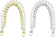SING F LTD 2PCS Pearl Purse Chain 12.2 Inch Short Handle Replacement Bag Chain Shoulder Chain Imitation Pearl Handbag Decorative Chain with Gold Clasp Silver & Gold