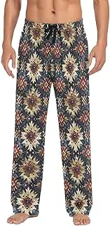 [WOIWB] Men’s Pajama Pants Vintage Ethnic Pattern Lounge Pants with Pockets Drawstring Elastic Band Small