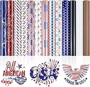 HTVRONT American Flag Heat Transfer Vinyl - 13 Pack 4th of July Iron on Vinyl Pattern HTV Vinyl 12×10inch, White HTV & Patriotic Navy Blue for Independence Day
