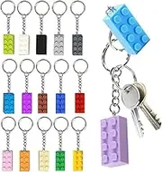 Building Blocks Key Ring Set 15 Pieces Pendants Decorative Key Ring Brick Key Ring Colourful Plastic Key Ring for Lego Keyring Birthday Boys and Girls