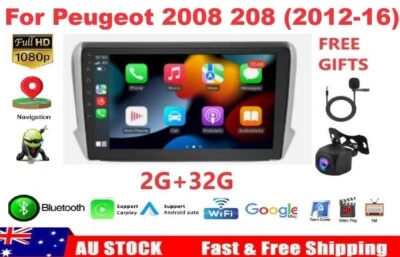 10" (2+32GB) CarPlay Android 13.0 BT GPS WiFi Stereo For Peugeot 208 (2012 -16)