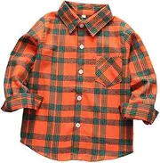 [SERAIALDA] Baby Boys Girls Button Down Plaid Flannel Long Sleeve Shirt(2T-7T)