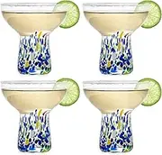 Stemless Margarita Glasses – Set of 6-6oz Luxury Hand Blown Confetti Margaritas, Martini, Cocktails, Water, Wine, Dessert & Champagne Glasses Cinco de Mayo, Hand Blown - Mexican Confetti Glass