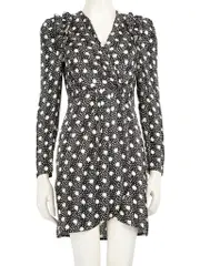 Black Polkadot Ruffle Trim Dress