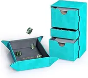 UAONO MTG Card Deck Box with Dice Rolling Tray, TCG Double Deck Box with 3 Trays Fits 200+ Double Sleeved Cards, Denim Card Storage Box Deck Case for Commander Yugioh PTCG (Turquoise)