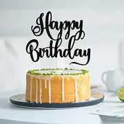 happy birthday Cake Topper, Happy Birthday Cake Bunting Decor,Birthday Party Decoration Supplies，Photo Booth Props (Black)