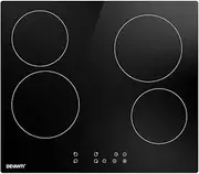 Devanti Ceramic Cooktop, 4 Burners Zones Portable Cooktops Cookware Cooker Super Powerful Electric Stove Hot Plate Home Kitchen Appliances, 6000W Touch Control 9 Level Power Adjustment Black