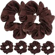 6pcs Hair Band Set Satin Hair Ties Silk Hair Ties Silk Crunchies for Hair Slip Scrunchies Jumbo Silk Scrunchies Large Scrunchies for Women Curly Hair Accessories Dark Brown Cloth BIUDECO