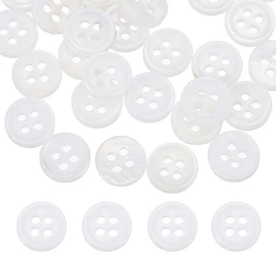 30Pcs Round Natural Shell Buttons,9mm 4 Holes Pearl Buttons, White