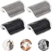 FUNCYboo 4-Pack Self-Groomer Corner Scratching Brush, Soft Tentacle Massage Comb for Long and Short-Haired Cats (2 Black & 2 Grey)