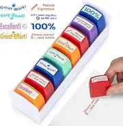 ShellKingdom 8 PCS Teacher Stamp Set, Self-Inking Teacher Supplies/Parents Signature/School Supplies for Homework Reward Encouraging Grading Stamp