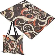 Yoogain Camp Blanket Portable Lawn Beach Blankets Waterproof Sandproof for Kids Picnic Items Abstract Curly Lines Brown Beige 60x80in