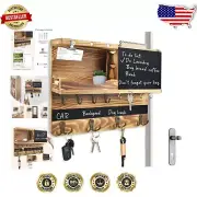 Wall-Mounted Rustic Key and Mail Holder with Hooks and Chic Shelf - Pine Finish