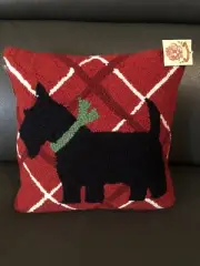 Peking Handicraft Blk Scottish Terrier Wool Hook Throw Pillow w Velvet Backing