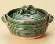 Shigaraki-yaki rice pot with green glaze, 3 cups capacity, rice coo From Japan