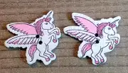 2 Pegasus Unicorn horse buttons sewing crafting 1.25" wood