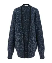 loop wool cardigan S Charcoal gray/light blue