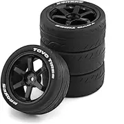 1/10 RC Rally Racing Tires Rubber On Road Car Tyres and Plastic Wheels Rims 12mm Hex for 1:10 Scale RC Rally Car Tamiya HPI KYOSHO XV02 XV01 TA06 TT01 TT02 PTG2 RC On-Road Car 4PCS (Black)
