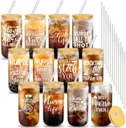 12 Pcs Nurse Gifts for Women 16 Oz Can Shaped Glass Cups with Lids and Straw Fun