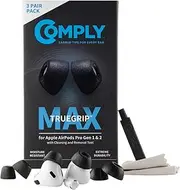 [COMPLY] TrueGrip MAX | Premium Memory Foam Replacement Earbud Tips for Apple AirPods Pro 1 & 2 | Long Lasting Comfort, Extreme Durability, Secure Fit, Superior Noise Isolation| Black (Large) (3 Pairs)