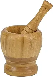 DecorRack Bamboo Mortar and Pestle, 100% Natural Bamboo Spice Grinder, Crush, Press, Mash Spices, Herbs, Garlic, Pepper, Guacamole, Nuts, Fruit, Pills, 4 inch Wooden Mortar and Pestle Set for Kitchen