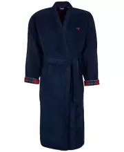 BARBOUR Men's Terry Cotton Lachlan Tartan Trim Robe Navy Small / Medium $160