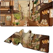 Large Tokyo Street City Mouse Pad Anime Japanese XXL Extended Mousepad Cartoon Beige Gaming Office Desk Pads Non-Slip Rubber Keyboard Waterproof Mouse Mats(Size:70x30cm)