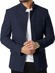 [Tankaneo] Mens Casual Suit Blazer Jackets Stand Mandarin Collar Lightweight Lined Sport Coats Business Coats
