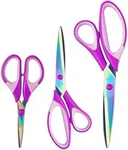 Color Titanium Scissors, Titanium Coated Sewing Scissors Set, Ultra Sharp Blade Comfort Grip Handle Stainless Steel Pinking Shears Multifunction Sewing Art Craft Cutting Tool Supplies for Home Office