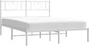 vidaXL White Metal Bed Frame with Headboard - Sized 135x190 cm - Classic, Sturdy Steel Construction - Modern Bedroom Furniture with Under-Bed Storage Space